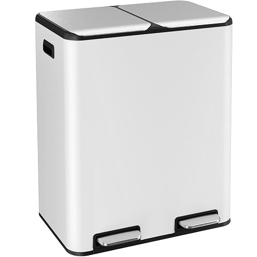 ComfyCorner 16 Gal (2 x 30 L) Dual Trash Can, Stainless Steel Kitchen Garbage Bin, Recycle Dustbin with Odor Control Box, Soft-Close Lid, Inner Buckets, Side Handle, Step Pedal, for Home Office
