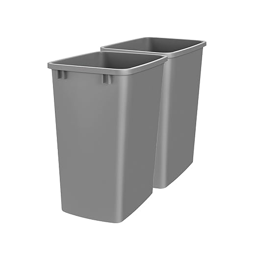 Rev-A-Shelf 2-Pack 35 Quart Polymer Replacement Trash Bin, Recycle Waste Garbage Container for Kitchen Cabinet Pullouts, Silver, RV-35-17-2 - Large Plastic Bins for Home and Office
