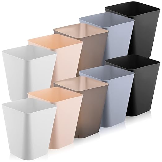 Amyhill 10 Pcs Small Trash Can 2 Gallon Plastic Garbage Can Small Waste Basket for Bathroom Office Kitchen Living Room Bedroom Home Under Desk (Multicolor)