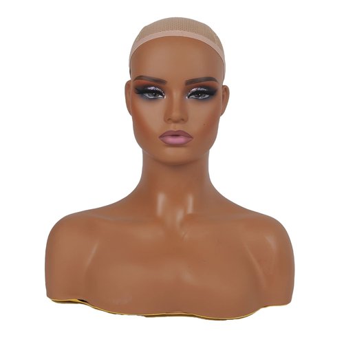 JINGFA Realistic Female Mannequin Head with Shoulders for Display - Manikin Head with Shoulder for Wig/Jewelry/Makeup/Hat/Sunglass Display