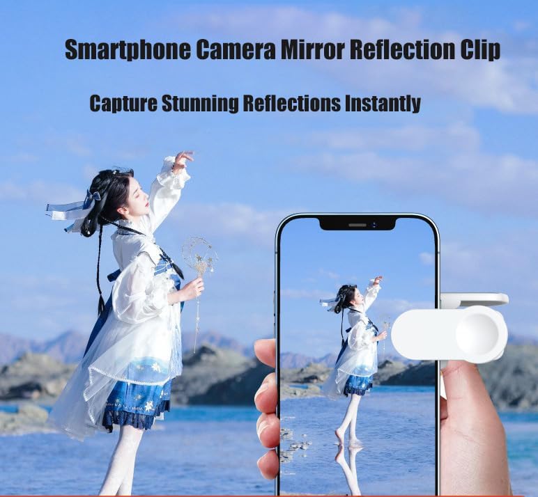 Mirror Effect Lens - Capture Stunning Reflections Instantly,Camera Mirror Reflection Clip for Back Camera Recording, Adjustable Hd Glass Phone Shooting Reflection Mirror (White)