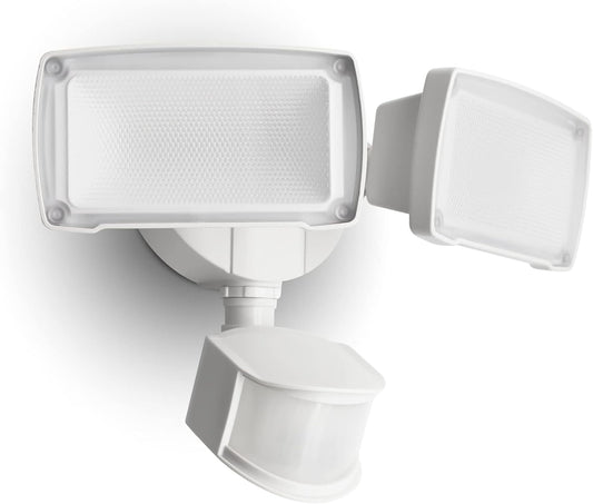 LUTEC 38W 3500 Lumen LED Motion Activated Integrated Dual-Head Floodlight Outdoor with Motion Sensor, 5000K Daylight, Dusk to Dawn, Exterior Security Wall Light for Patio, Garden, Yard(White)