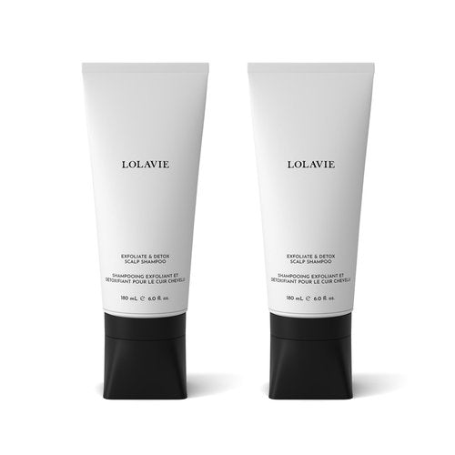 LolaVie Exfoliate & Detox Scalp Shampoo - 6 oz, 2 Pack - 2-in-1 Clarifying Shampoo & Scrub with Activated Charcoal & AHAs - Reduces Flaking, Boosts Volume - Color Safe - All Hair Types