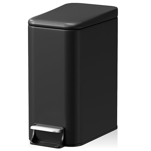 Small Bathroom Trash Can w/Lid Soft Close, 6 Liter/1.6 Gallon Stainless Steel Garbage Can w/Inner Bucket, Trash Bin Waste Basket for Kitchen, Bedroom, Living Room, Office, Toilet, Black