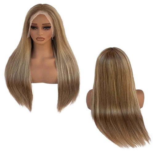 Blonlier 13x6 Ash Brown to Blonde Highlights Straight Lace front Wigs Human Hair 22in for Black Women HD Lace Glueless Pre Plucked 180% Density Brazilian Virgin Human Hair 22in