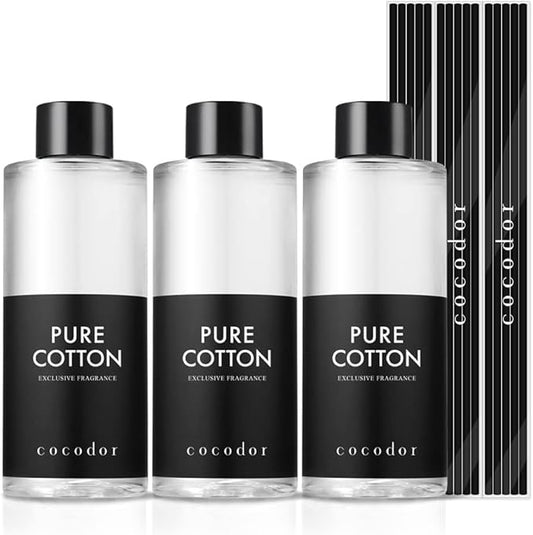 COCODOR Reed Diffuser Oil Refill/Pure Cotton/6.7oz(200ml)/3 Pack/Aroma Therapy, Home Fragrance, Scented Oils, Oils for Reed Diffuser, Office Décor, Decoration