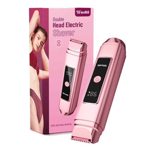 Wudti Electric Bikini Trimmer for Women, Razor & Shaver with Dual Heads, IPX7 Waterproof with LED Display - Rechargeable Lady Trimmer for Underarm Body Leg Face