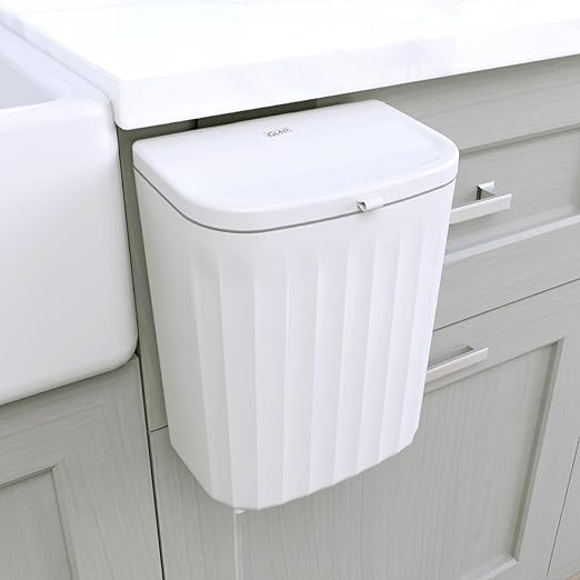 Glad Roomate Under Counter Waste Bin | Space Saving Small Trash Can for Kitchen Cabinet, Bathroom or Office | Dual Lid for Ease of Opening, 9 Liter, White