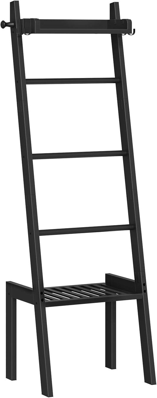 HOOBRO Blanket Ladder, 5 Tier Bamboo Ladder Shelf, Blanket Ladders for Living Room and Bedroom, Farmhouse Blanket Holder Rack for Storage and Home Decor, Decorative Towel Rack, Black BK91CJ01G1