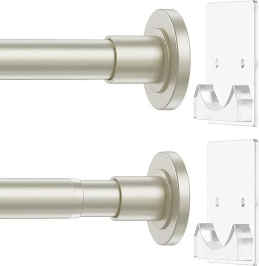 CorkLatta Nickel Shower Curtain Rod,1 Inch Diameter Stainless Steel Adjustable Spring Tension Rods 32 to 68",with Holders,Anti-Slip,Curtain Rods No Drilling(1 Pack)