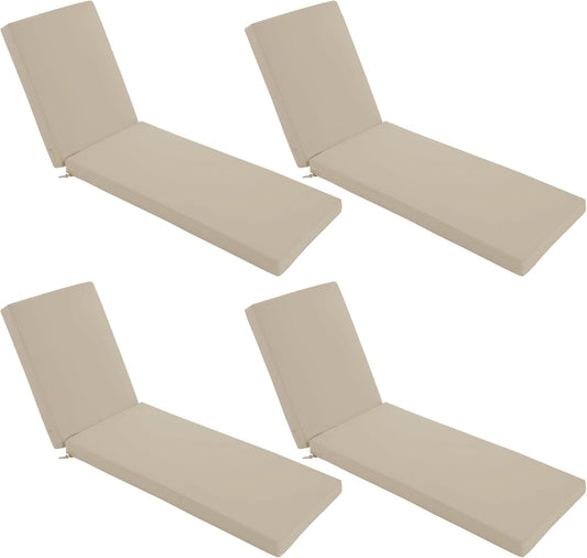 Chaise Lounge Cushions Outdoor Set of 4 - Waterproof and Fade Resistant Sun Lounger Replacement Cushion - Patio Lounger Pads with Removable Cover for Pool, Deck, Lawn, 72 x 21 x 3 Inch, Cream
