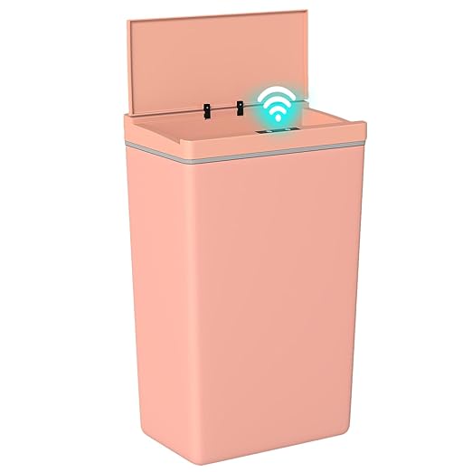 BestOffice 13 Gallon Trash Can Automatic Kitchen Trash Can Touch Free High-Capacity Garbage Can with Lid for Bedroom Bathroom Home Office 50 Liter (Black, 1) (1, Pink)