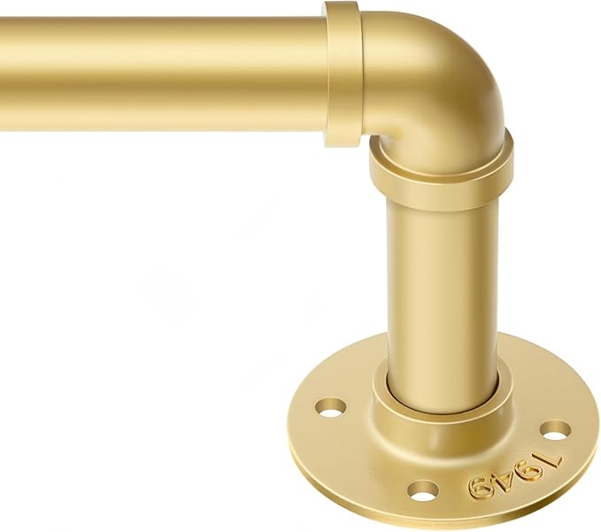 Zeerobee Curtain Rods for Windows 32 to 48, 1 Inch Industrial Wrap Around Gold Curtain Rod, Indoor/Outdoor Room Divider Adjustable Drapery Pole, 32"-48"