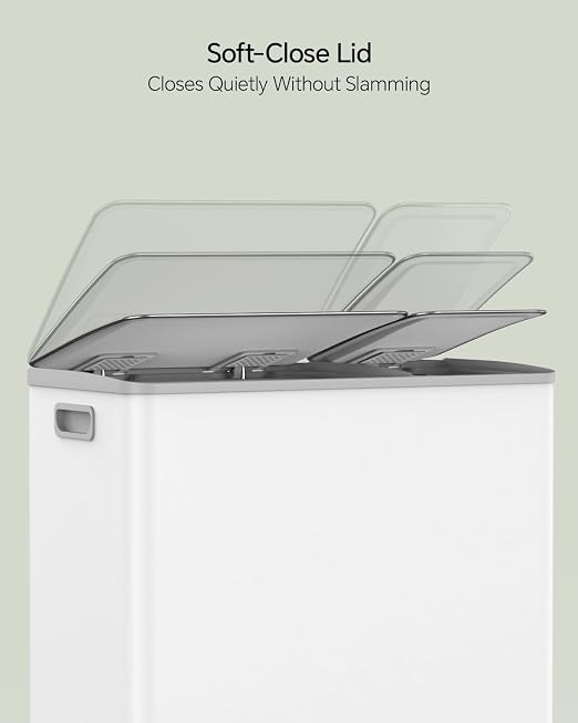 Lovewind Dual Trash and Recycling Bins for Kitchen, 13+6 Gallon Stainless Steel Garbage and Recycle Bin Combo for Large Families, Dual Trash Can with Soft Close Lid & Magnetic Stickers, White
