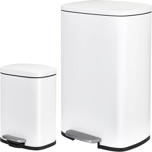ComfyCorner 13.2+1.3 Gallon Trash Can Combo Set, Stainless Steel Garbage Bin with Pedal, Removable Inner Waste Bucket, Anti-Fingerprint, Soft-Close Locking Lid Dustbin for Kitchen, Bathroom, Office