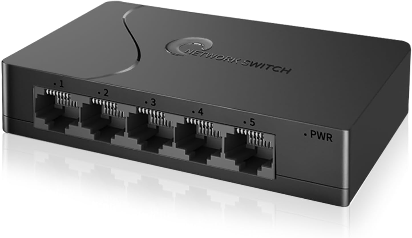 5 Port Easy Smart Managed Ethernet Switch Gigabit Switch, Network Hub, Ethernet Splitter, Plug & Play, VLAN, Qos, Desktop or Wall Mount