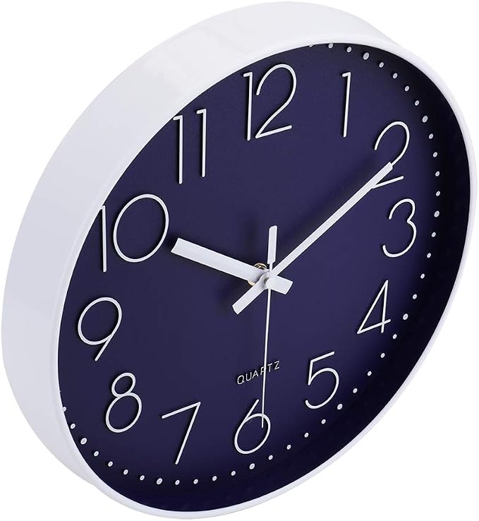 jomparis 12 Inch Silent Non-Ticking Battery Operated Quality Quartz Round Wall Clock Navy Blue Color Modern Decor Clock for Home Office Bedroom Classroom