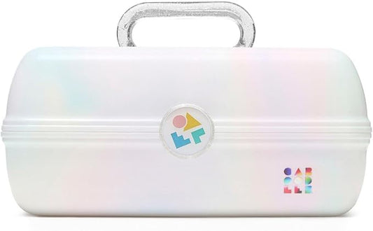 Caboodles On-The-Go Girl Makeup Box, White Opal, Hard Plastic Makeup Organizer Box, Built-In Mirror, Secure Latch for Safe Travel, Spacious Storage for Large Items