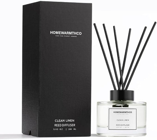 Clean Linen Reed Diffuser Set - Luxury Fragrance Reed Diffusers for Home. Office, Bathroom, Kitchen and Home Decor - Long-Lasting Scent with Non-Toxic Oils (5.63 oz, 160ml)