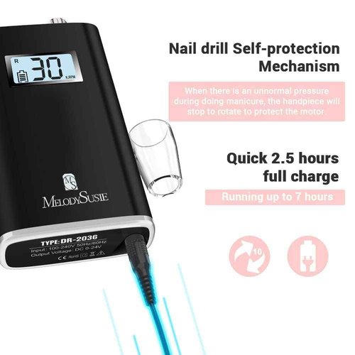 MelodySusie Professional Rechargeable 30000 RPM Nail Drill SC320H with Nail Drill Machine Holder