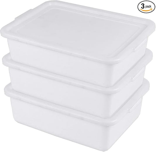 3-Pack 13 L Plastic Commercial Bus Tub with Lid, Restaurant Dish Tub, White