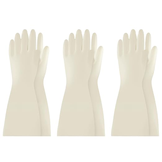 BOOMJOY Nitrile Cleaning Gloves, Long Cuff Dishwashing Gloves Heavy Duty, Reusable Medium Gloves for Kitchen, Bathroom, Gardening, Working, Pet Care - White, 3 Pairs, Size M