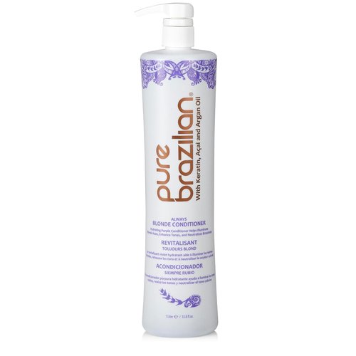 Pure Brazilian Always Blonde Conditioner with Keratin, Acai & Argan Oil, Purple Conditioner for Color-Treated Hair, Sulfate-Free, 33.8 Fl Oz