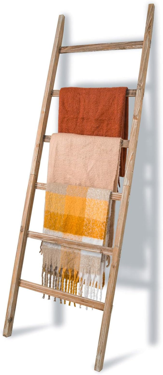 Blanket Ladder 6.4FT, Wooden Blanket Ladders for the Living Room, 6-Layer Farmhouse Rustic Quilt Rack for Living Room Bathroom (24 inch Wide)