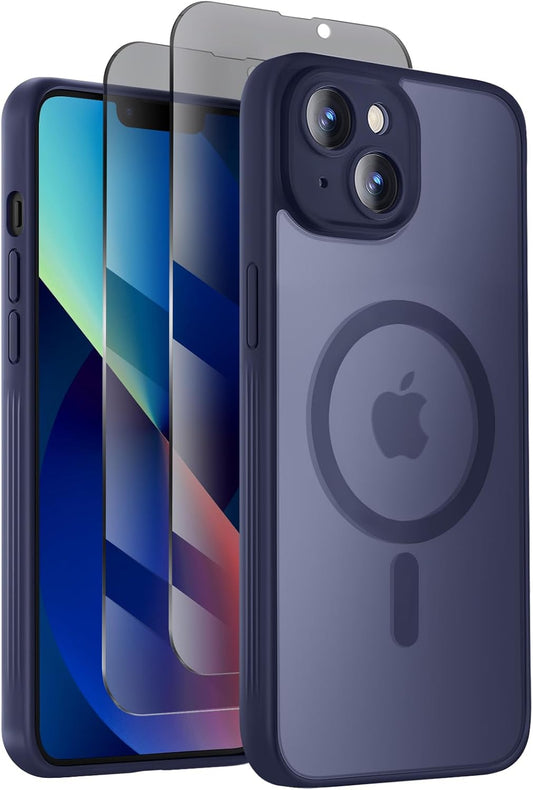 Designed for iPhone 13 Case, Compatible with MagSafe, with Privacy Screen Protectors X2, [Camera Protection] [15FT Military Drop Protection] Shockproof Phone Case, 6.1", Navy Blue