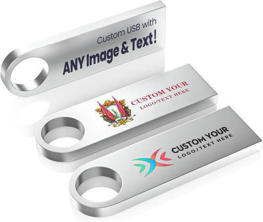 Customizable Flash Drives 16GB, Wooolken Personalized USB 2.0 Thumb Drives 10/20/50/100 Pack, Logo Pendrive Custom Memory Stick USB Engraved Logo (Metal)