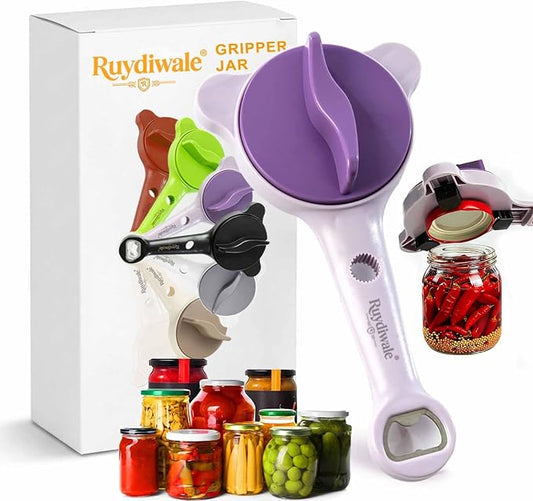 4-in-1 Jar Opener, Adjustable Jar Opener for Seniors, Kitchen Tool Designed Specifically for Seniors and Those with Limited Physical Strength, Suitable For Beer, Salad Dressing, Jar (Purple)