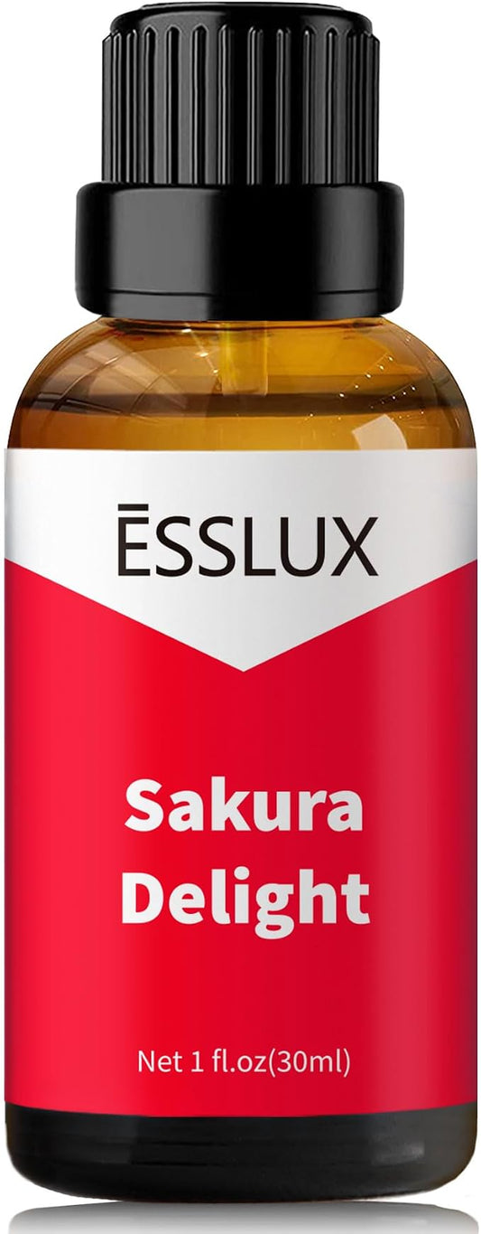 Sakura Delight Fragrance Oil, ESSLUX Aromatherapy Cherry Blossom Floral Essential Scented Oils for Home for Diffuser, Massage, Soap, Candle Making Scents, Perfume, Humidifier, 30 ml