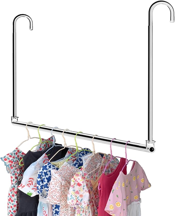 Closet Hanging Rod, Adjustable Width and Height Space-Saving Clothes Hanging Bar, 1 Pack Chrome