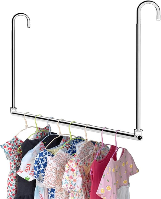 Closet Hanging Rod, Adjustable Width and Height Space-Saving Clothes Hanging Bar, 1 Pack Chrome