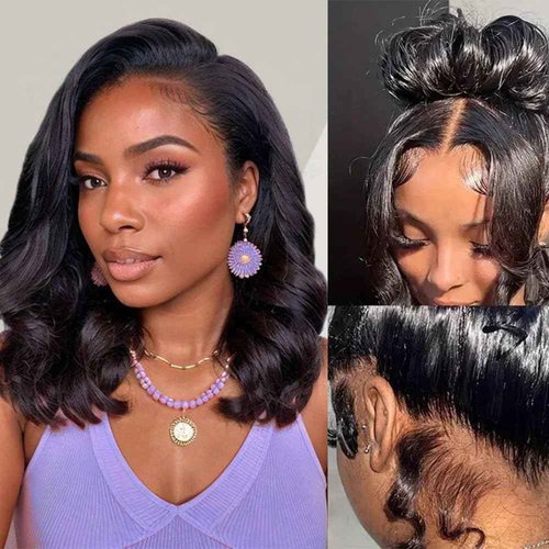 Gurxen Body Wave 360 Lace Front Wigs Human Hair 360 Full Lace Frontal Bob Wigs Human Hair Pre Plucked with Baby Hair Brazilian Virgin Hair Body Wave 360 HD Lace Front Wigs Human hair 14inch