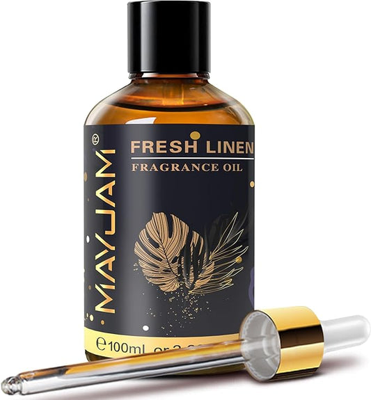MAYJAM 100ML/3.38FL.OZ Fresh Linen Fragrance Oils with Glass Dropper, Essential Oils for Diffusers for Home, Long Lasting Scented Oils for Diffusers Soap Candle Making
