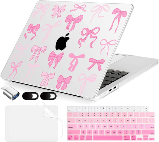 Compatible with MacBook Air 13.6 inch Case, M4 A3240/M3 A3113/M2 A2681 (Released 2025 to 2022), Hard Shell, Keyboard Cover, Screen Protector, Webcam Cover & Type-C Adapter, Pink Bows