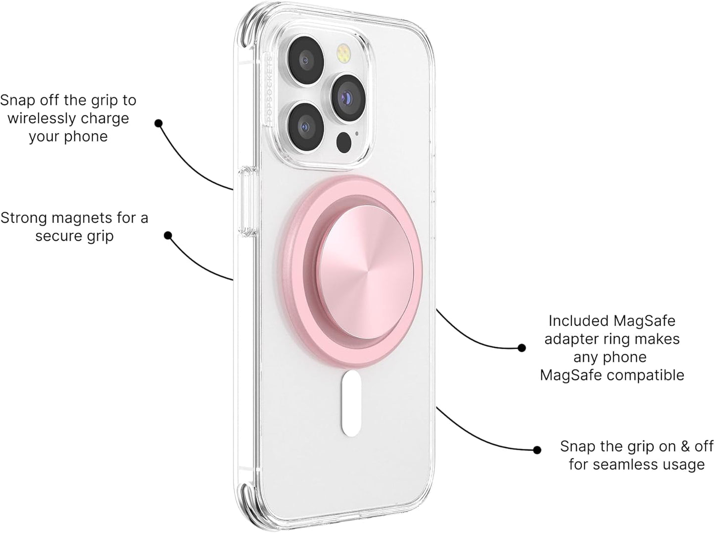 PopSockets Phone Grip for MagSafe with Kickstand, Magnetic Stand, Swappable Top, Secure Hold for iPhone MagSafe Cases, Phone & Tablet Grip - Dusty Rose