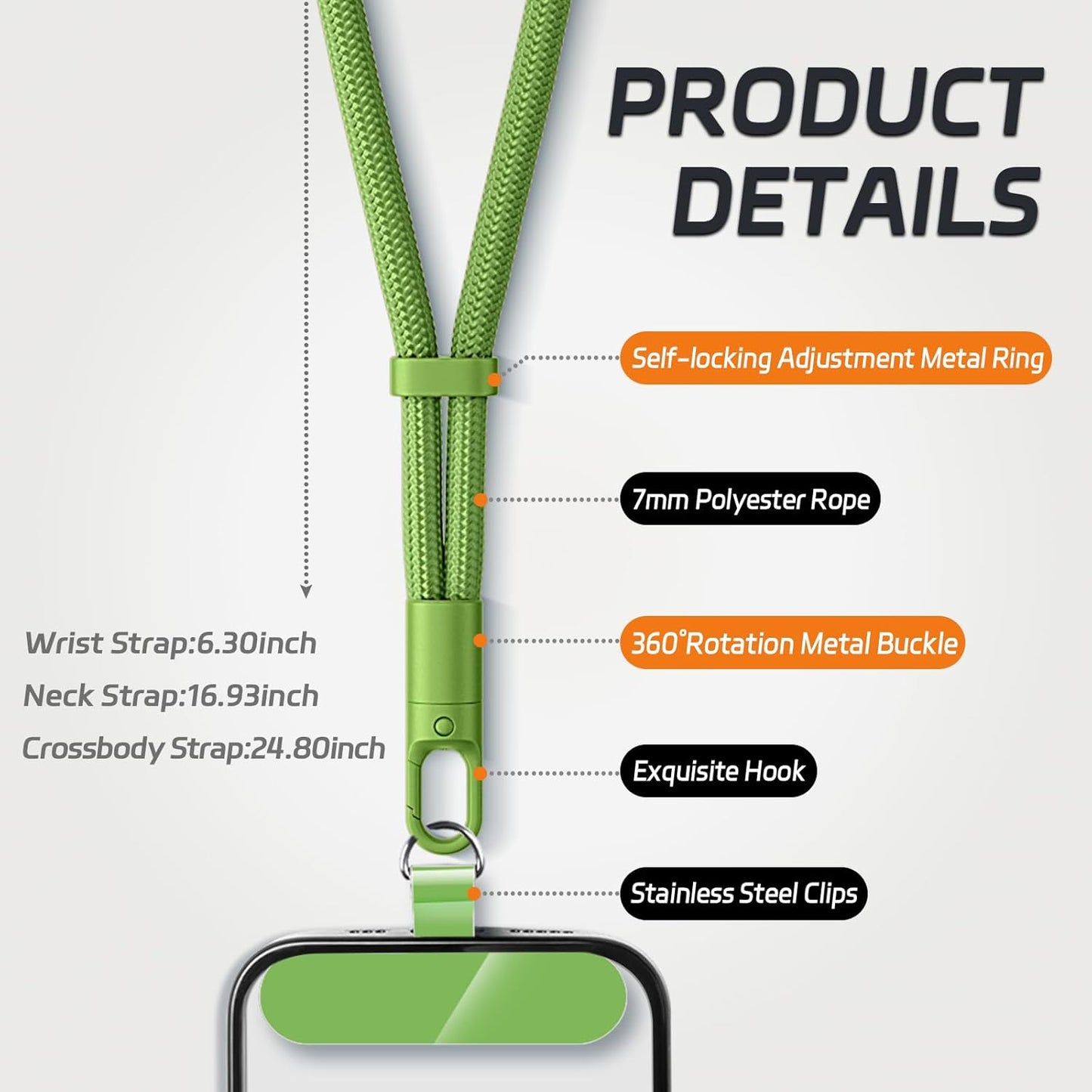 2 Pack Phone Lanyard,2×Phone Neck Strap,4×Tether Tabs,Universal Cell Phone Multifuctional Patch Polyester Lanyards,Cell Phone Lanyards for Women and Men(pink+green)