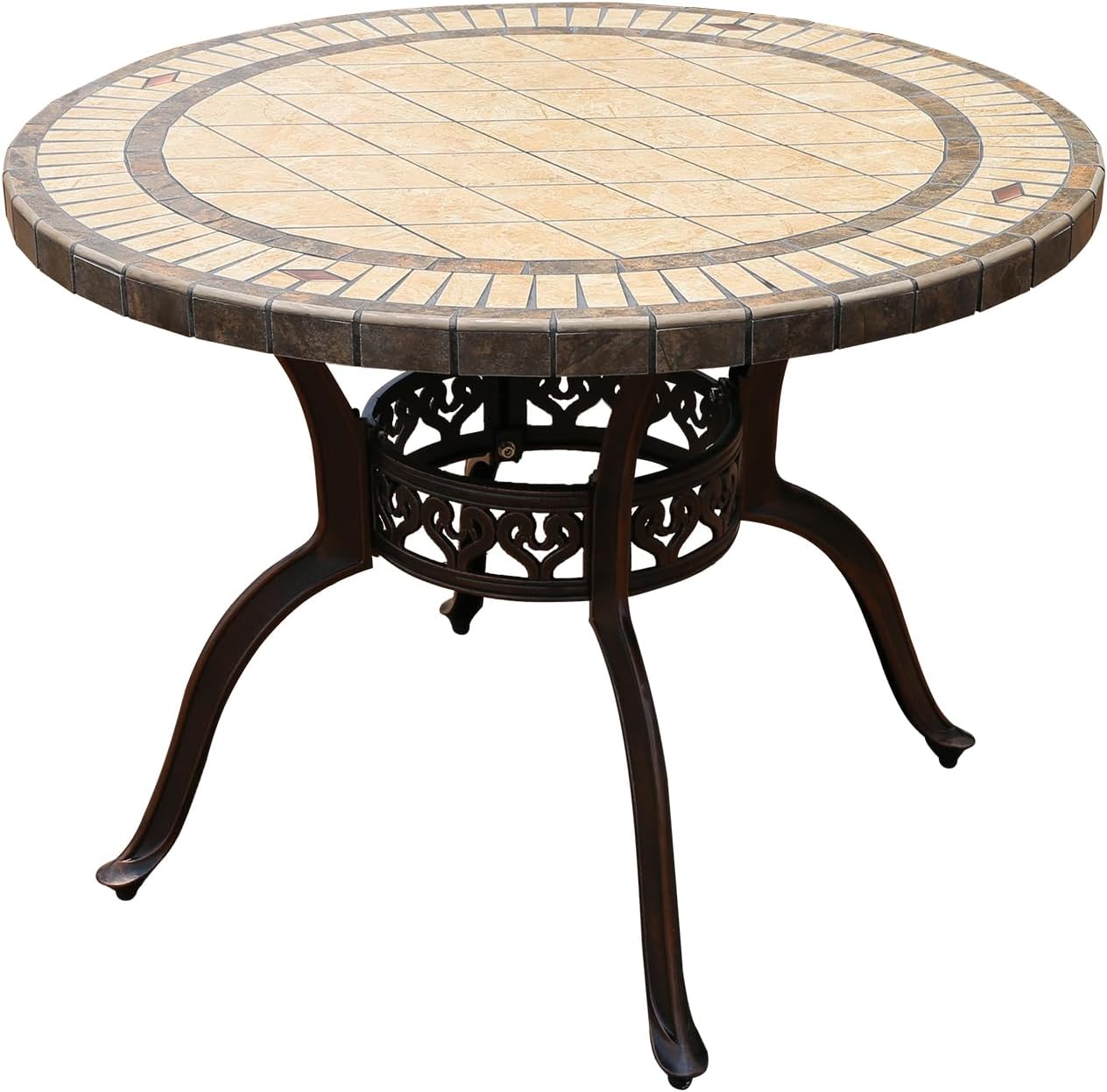 Outdoor Table Tile Round Patio Table All Weather Aluminum Frame Outdoor Dining Tables for Lawn Garden Backyard (100cm Ore White Round Table)