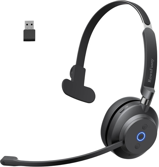 Bluetooth Headphones Wireless Headset with Mic for Work-V5.3 Computer Headsets with Noise Reduction Microphone, 2.4Ghz USB Dongle & Mute Button for PC, Laptop, Office, Home
