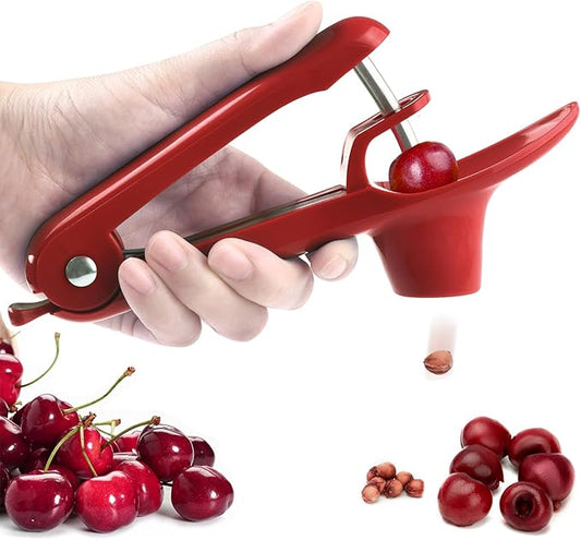 Cherry Pitter, Brighoot Stainless Steel Cherry Pitter Tool Cherries Corer with Lock Design for Making Cherry Jam, Remove Cherry Seed with Space/Safe/Quick (Red)