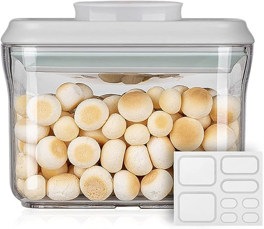 Ankou Airtight Food Storage Container - 0.32 QT （380ml Small Pop Up Food Containers With Lids, Bpa Free Stackable Container for Sugar Tea Candy- 8 Labels - Clear