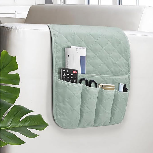 Armchair Caddy for Recliner, Couch Caddy Storage Organizer with 5 Pockets, Non Slip Sofa Arm Organizer for Remote Controls, Phone, Magazines, Tablet (Sage Green)