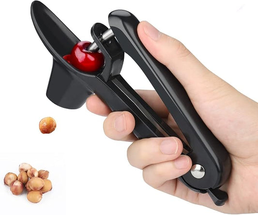 Cherry Pitter, Heavy-Duty Olive and Cherry Pitters Corer Tool with Space-Saving Lock Design, Multi-Function Cherries Stoner Seed Remover Tool for Making Cherry Jam (Black)
