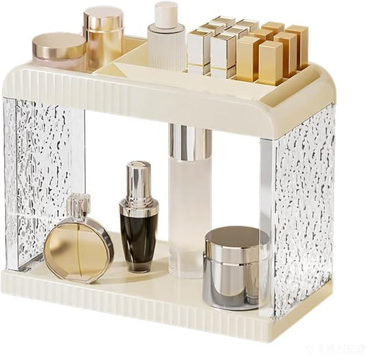 Bathroom Countertop Organizer, 2 Tier Makeup Storage Counter Shelf, Perfume Stand Vanity Holder Skincare Cosmetic Lipstick Dresser Office Tray for Bedroom Living Room Dressing Table, Acrylic