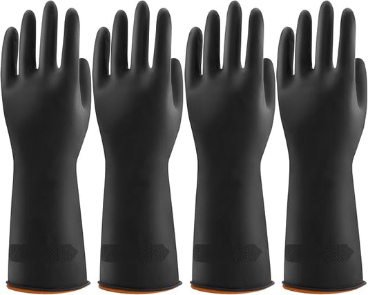 Bamllum 4 Pairs Black Rubber Dishwashing Gloves - Reusable Cleaning Gloves for Kitchen, Household, Anti-Slip, Flexible & Long-Lasting (Large)