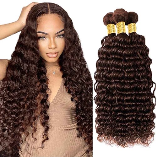 Giginger Bundles Human Hair 22 24 26 Inch Chocolate Brown Deep Wave Human Hair Bundles Deep Curly Unprocessed Quick Weave Soft Sewn In Hair Extensions for Black Women