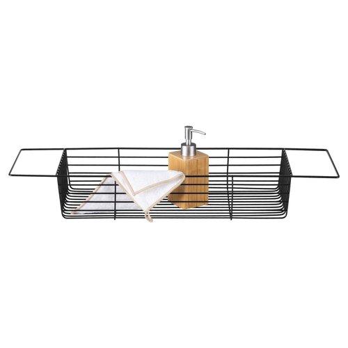Navaris Wire Bath Tray - Metal Bathtub Caddy Rack - Over Tub Bridge Organizer Storage Shelf - Accessories Holder Basket for Bathtub - Black
