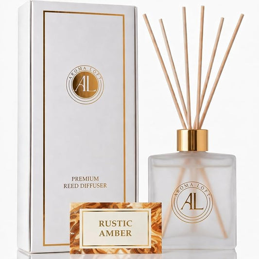 Frosted Reed Diffusers for Home | Premium Fragrance Diffuser | Frosted Diffuser Sticks in Oil Set with Rustic Amber Scent | Smell Good Stuff,Long-Lasting Oil for Bathroom & Office 5 oz